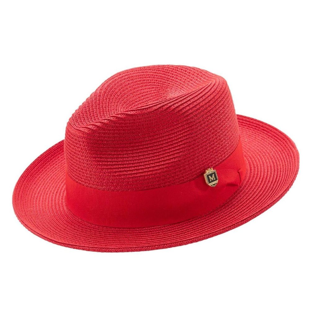 MONTIQUE RED Braided Wide Brim Pinch Fedora Matching Grosgrain Ribbon H42